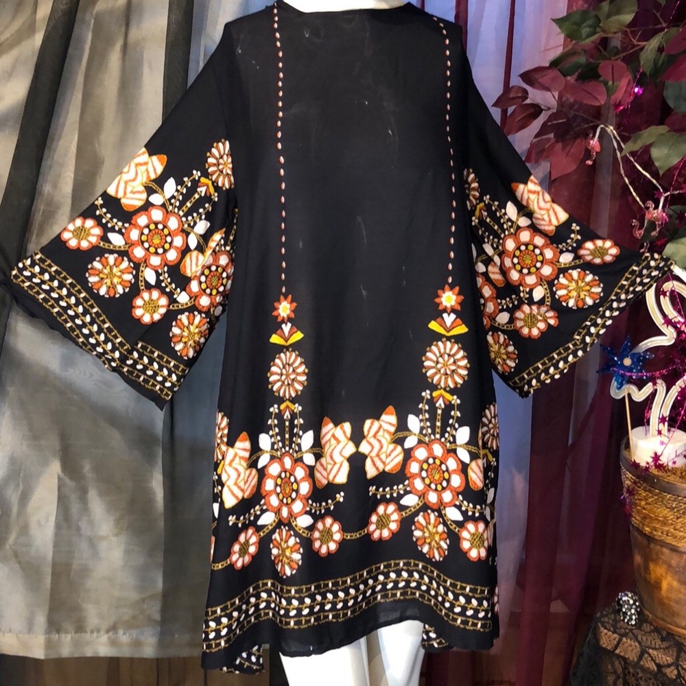 Boho Floral Embroidery Print Babydoll Dress